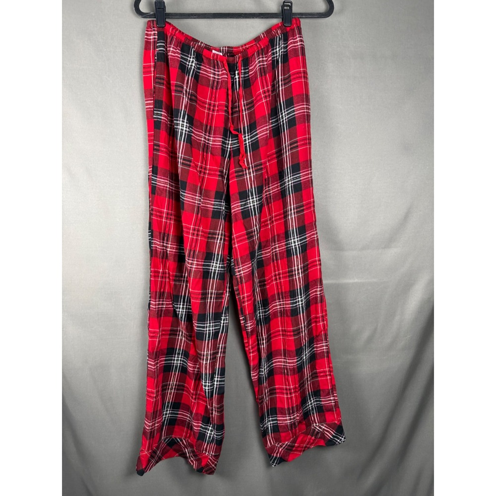 Victoria's Secret Pajama Pants Women Small Red Plaid Metallic Drawstring Lounge